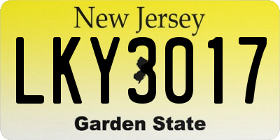 NJ license plate LKY3017