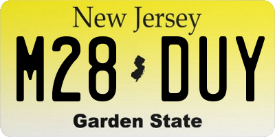 NJ license plate M28DUY