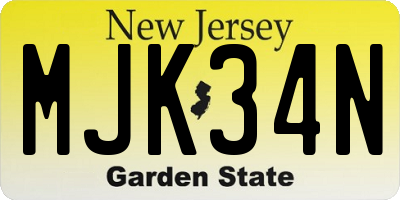 NJ license plate MJK34N