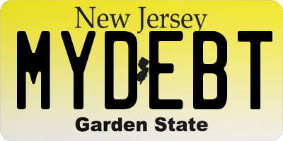 NJ license plate MYDEBT