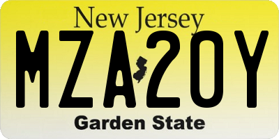 NJ license plate MZA20Y