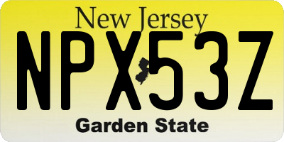 NJ license plate NPX53Z