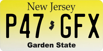 NJ license plate P47GFX