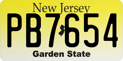 NJ license plate PB7654