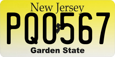 NJ license plate PQO567