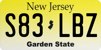 NJ license plate S83LBZ