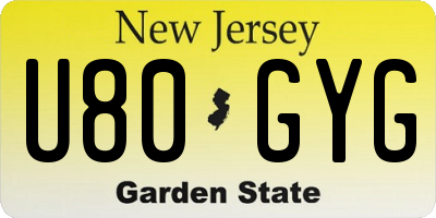 NJ license plate U80GYG