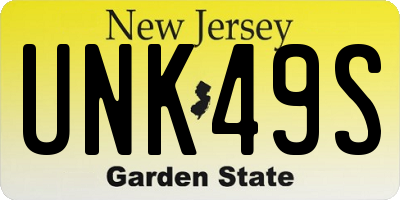 NJ license plate UNK49S