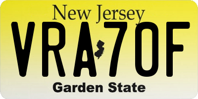 NJ license plate VRA70F