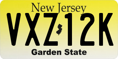 NJ license plate VXZ12K