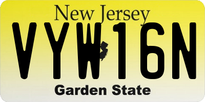 NJ license plate VYW16N