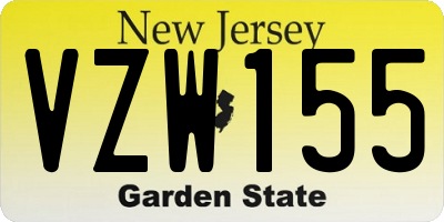 NJ license plate VZW155