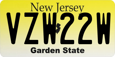 NJ license plate VZW22W