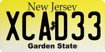 NJ license plate XCAD33