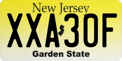 NJ license plate XXA30F