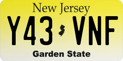 NJ license plate Y43VNF