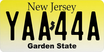 NJ license plate YAA44A