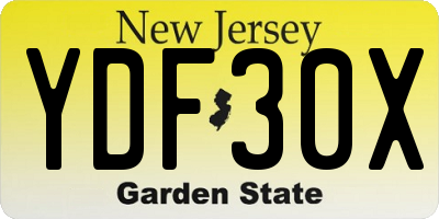 NJ license plate YDF30X