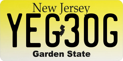 NJ license plate YEG30G