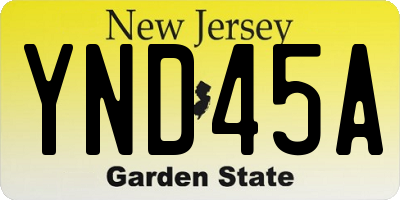 NJ license plate YND45A