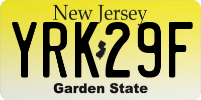 NJ license plate YRK29F