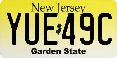 NJ license plate YUE49C