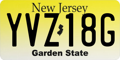 NJ license plate YVZ18G