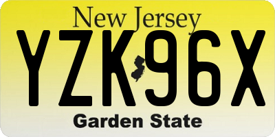 NJ license plate YZK96X