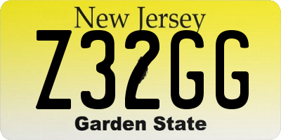 NJ license plate Z32GG