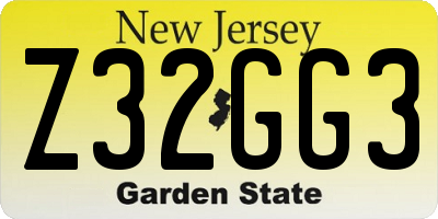 NJ license plate Z32GG3