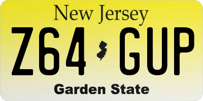 NJ license plate Z64GUP