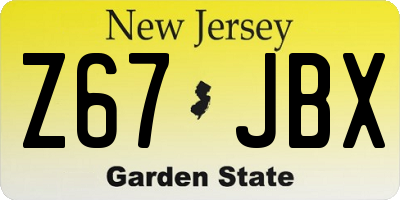 NJ license plate Z67JBX