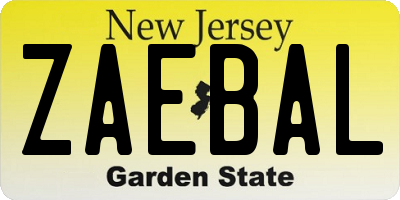 NJ license plate ZAEBAL