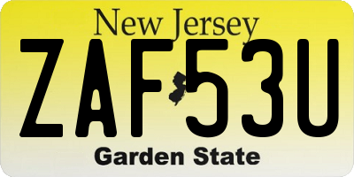 NJ license plate ZAF53U