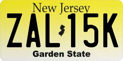 NJ license plate ZAL15K