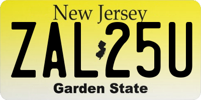 NJ license plate ZAL25U