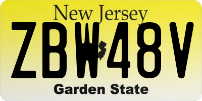 NJ license plate ZBW48V