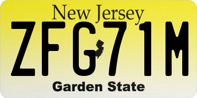 NJ license plate ZFG71M