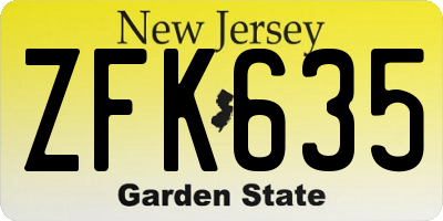 NJ license plate ZFK635