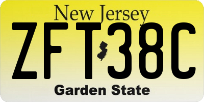 NJ license plate ZFT38C