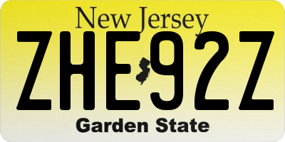 NJ license plate ZHE92Z