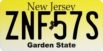 NJ license plate ZNF57S