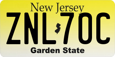 NJ license plate ZNL70C