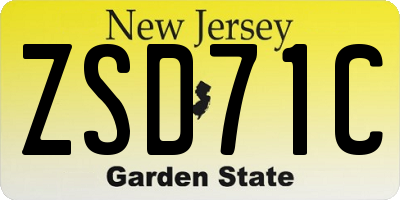 NJ license plate ZSD71C