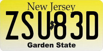 NJ license plate ZSU83D