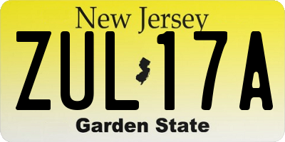 NJ license plate ZUL17A