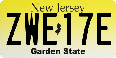 NJ license plate ZWE17E