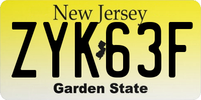 NJ license plate ZYK63F