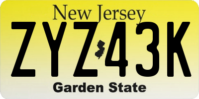 NJ license plate ZYZ43K