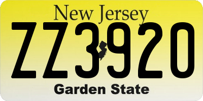 NJ license plate ZZ3920
